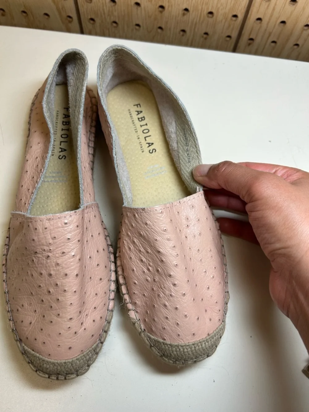 Fabiolas Ostrich  Pink Leather Espadrille Slip-Ons